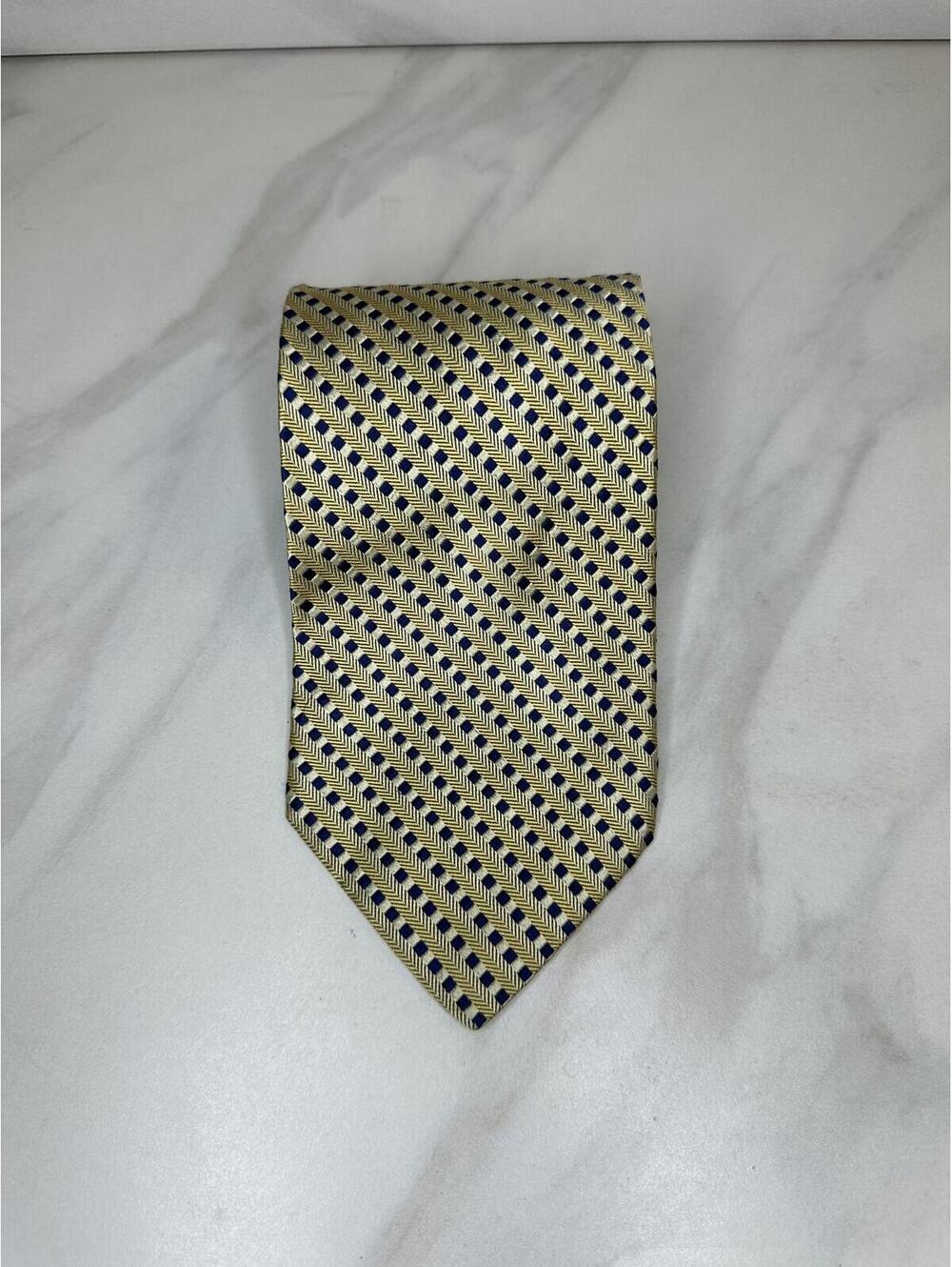 Faconnable 100% silk tie gold/navy/white micro geometric stripe classic